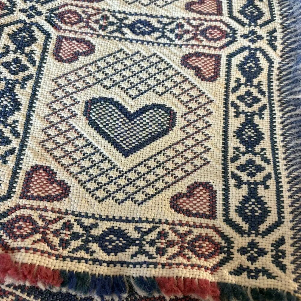 Vtg Placemats 4 Heart Reversible 80's Style Fringe Granny Cottage Core Pink Blue